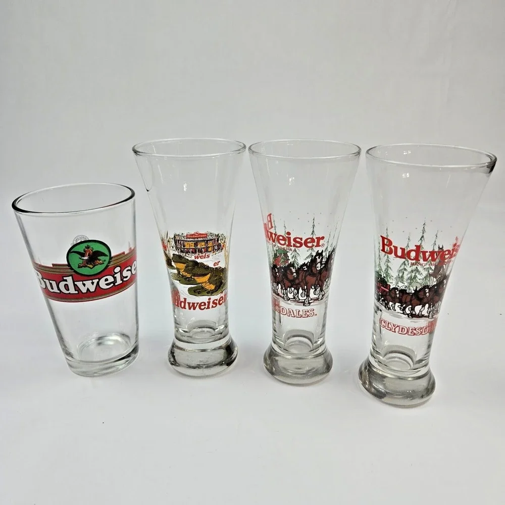 1989, 1996 Vintage Budweiser Holiday Clydesdales‎ & Frog Pilsner Beer Glasses
